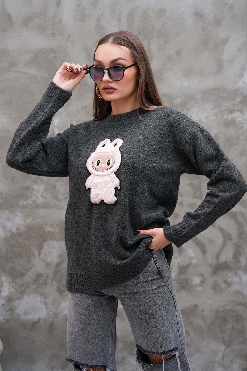 Pull Labubu Rose Kawaii - Sweat Femme Mignon Peluche Japonais