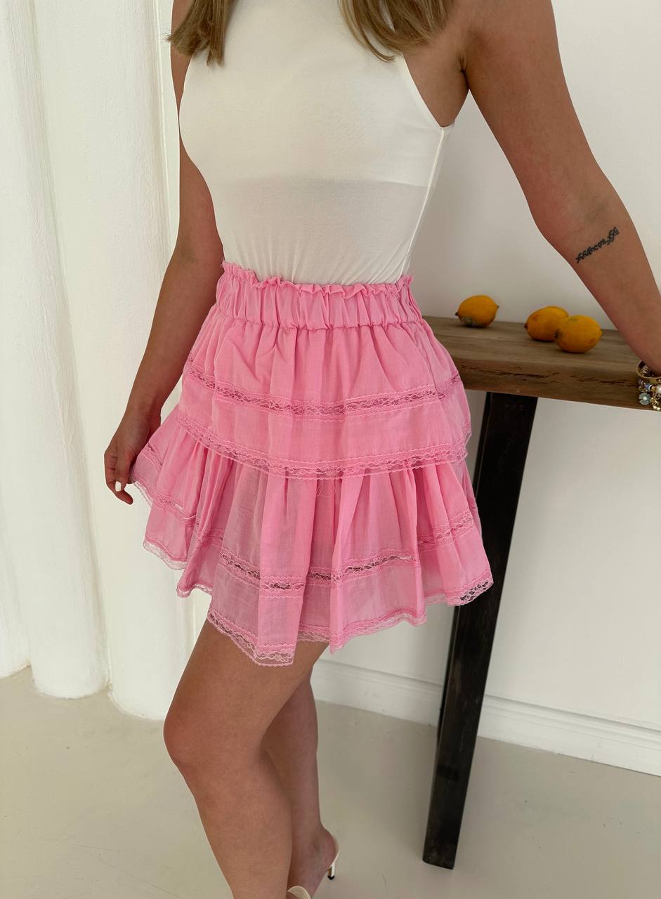 Jupe Courte en Lin à Volants Dentelle - Plusieurs Coloris Disponibles