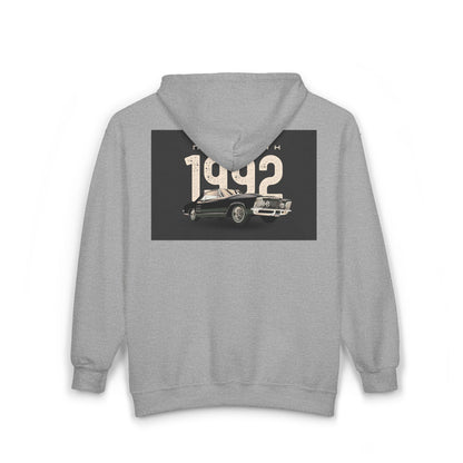 Sweat à Capuche Vintage 1992 New York Unisexe avec Zip, Hoodie Rétro, Cadeau pour Passionnés d'Auto, Vêtement Nostalgie Années 90
