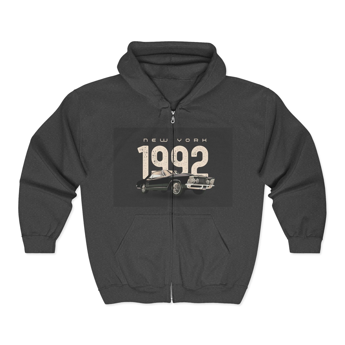 Sweat à Capuche Vintage 1992 New York Unisexe avec Zip, Hoodie Rétro, Cadeau pour Passionnés d'Auto, Vêtement Nostalgie Années 90