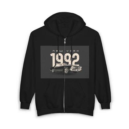 Sweat à Capuche Vintage 1992 New York Unisexe avec Zip, Hoodie Rétro, Cadeau pour Passionnés d'Auto, Vêtement Nostalgie Années 90