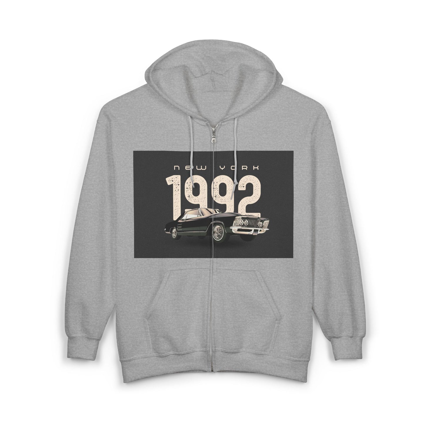 Sweat à Capuche Vintage 1992 New York Unisexe avec Zip, Hoodie Rétro, Cadeau pour Passionnés d'Auto, Vêtement Nostalgie Années 90