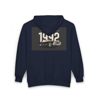 Sweat à Capuche Vintage 1992 New York Unisexe avec Zip, Hoodie Rétro, Cadeau pour Passionnés d'Auto, Vêtement Nostalgie Années 90