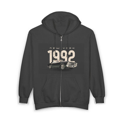 Sweat à Capuche Vintage 1992 New York Unisexe avec Zip, Hoodie Rétro, Cadeau pour Passionnés d'Auto, Vêtement Nostalgie Années 90
