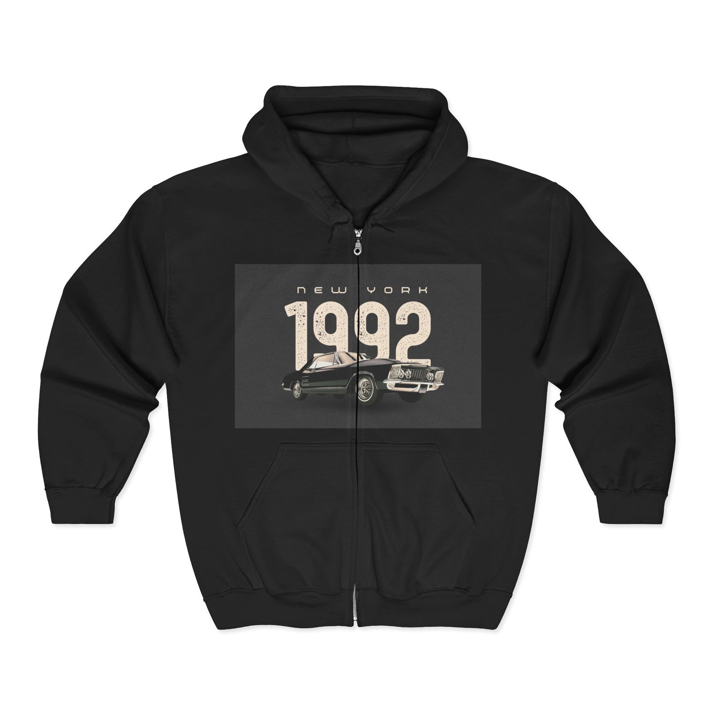 Sweat à Capuche Vintage 1992 New York Unisexe avec Zip, Hoodie Rétro, Cadeau pour Passionnés d'Auto, Vêtement Nostalgie Années 90