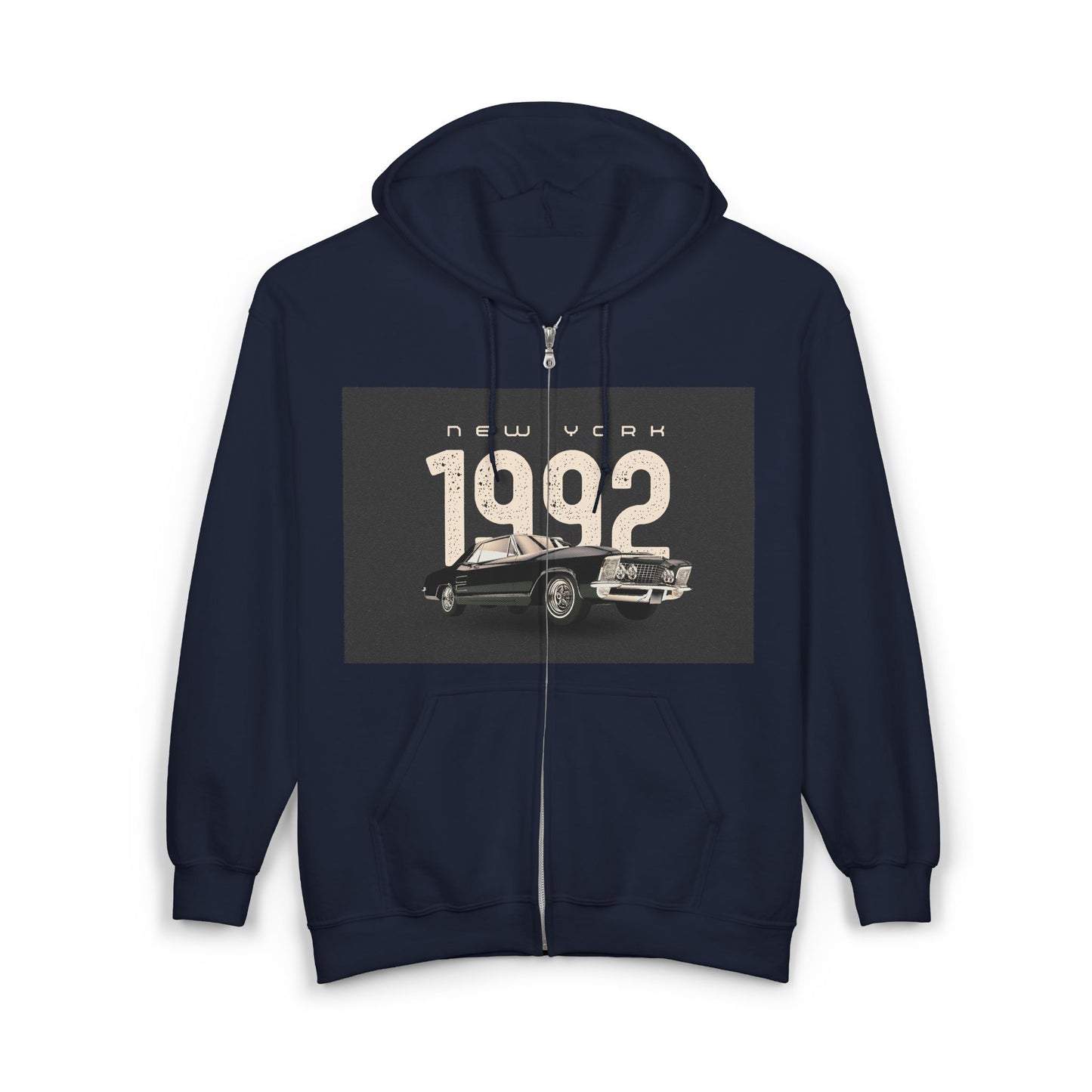Sweat à Capuche Vintage 1992 New York Unisexe avec Zip, Hoodie Rétro, Cadeau pour Passionnés d'Auto, Vêtement Nostalgie Années 90
