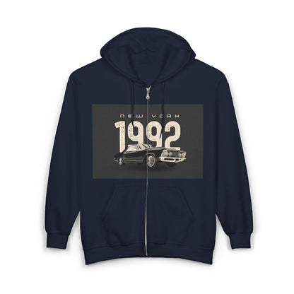 Sweat à Capuche Vintage 1992 New York Unisexe avec Zip, Hoodie Rétro, Cadeau pour Passionnés d'Auto, Vêtement Nostalgie Années 90