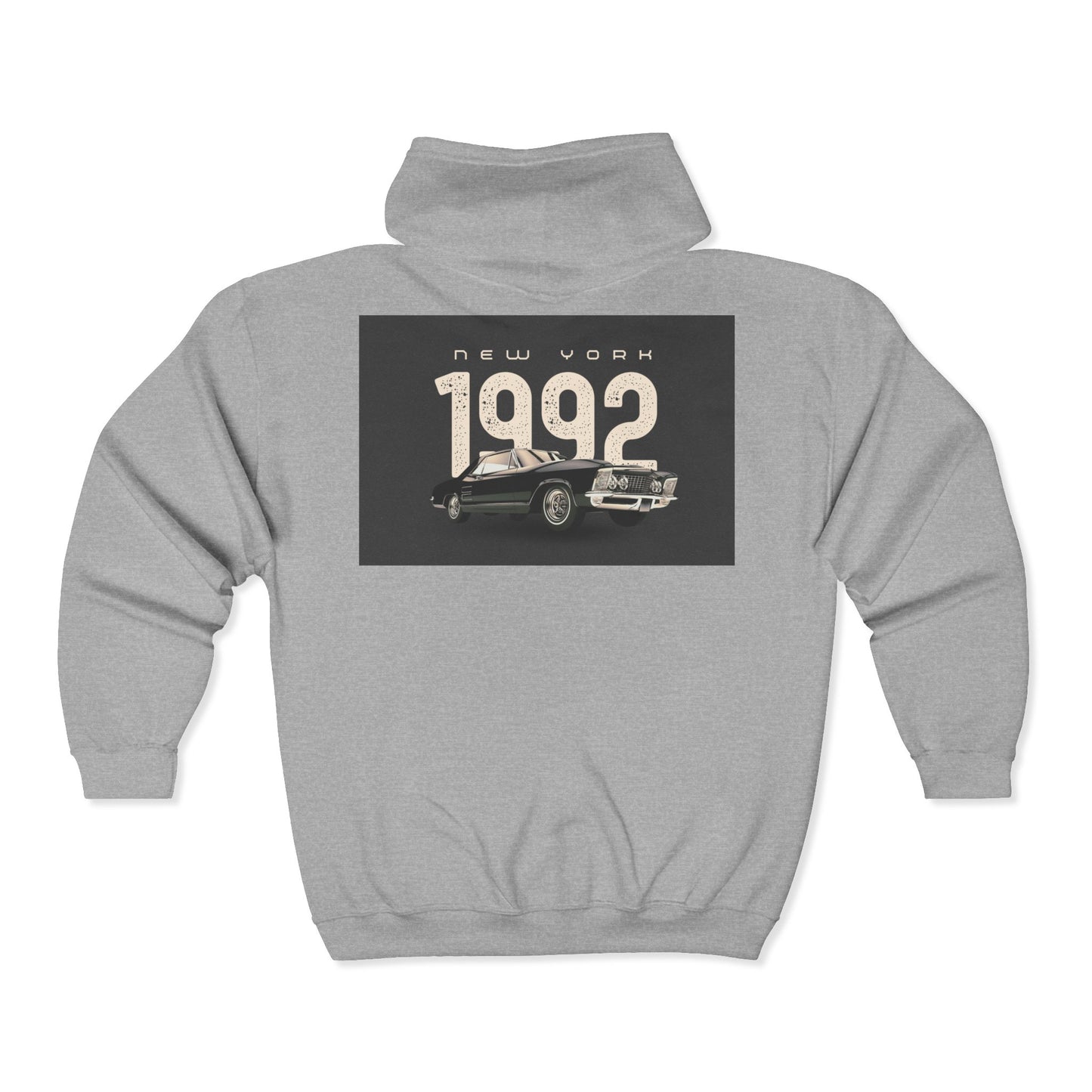 Sweat à Capuche Vintage 1992 New York Unisexe avec Zip, Hoodie Rétro, Cadeau pour Passionnés d'Auto, Vêtement Nostalgie Années 90