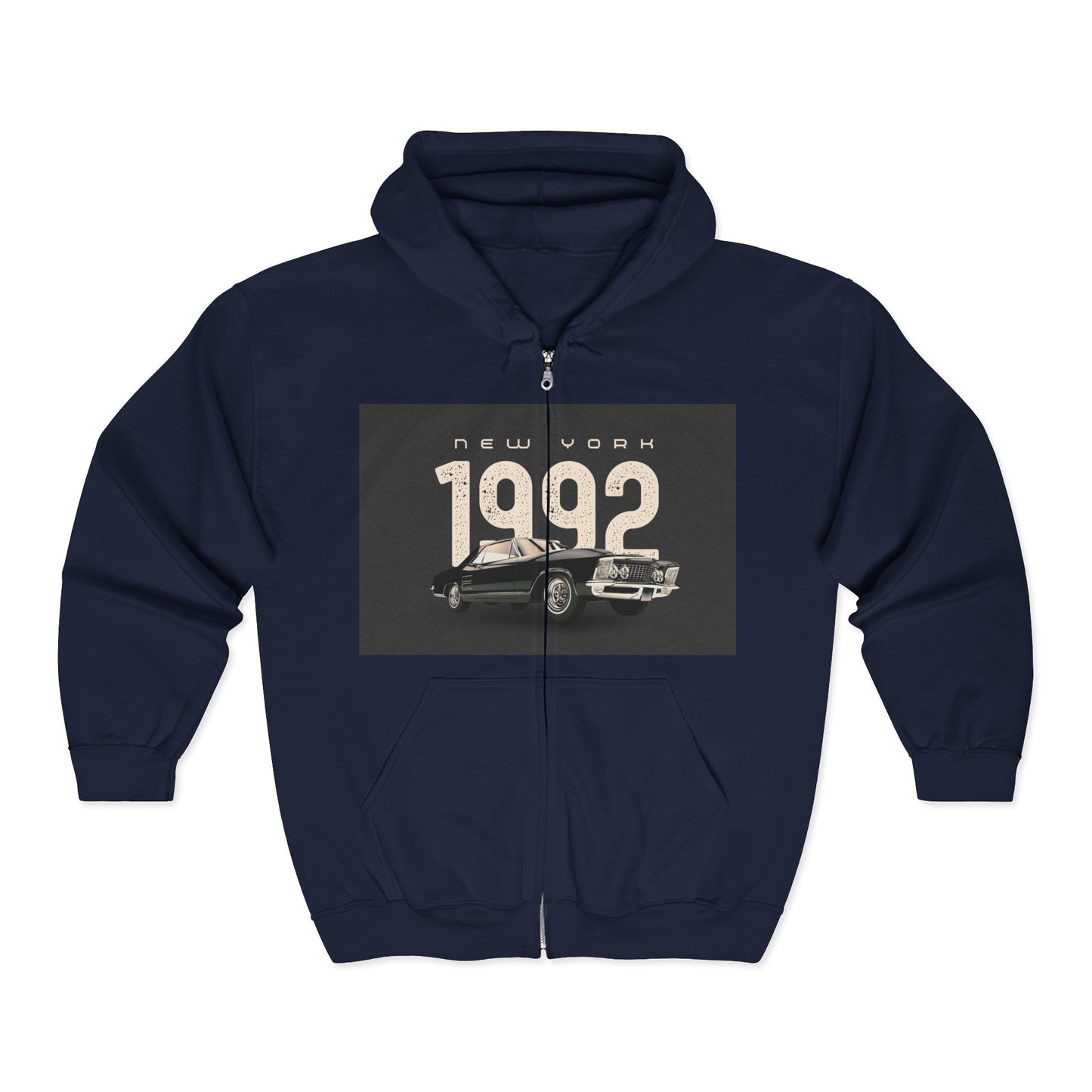 Sweat à Capuche Vintage 1992 New York Unisexe avec Zip, Hoodie Rétro, Cadeau pour Passionnés d'Auto, Vêtement Nostalgie Années 90