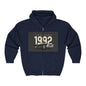 Sweat à Capuche Vintage 1992 New York Unisexe avec Zip, Hoodie Rétro, Cadeau pour Passionnés d'Auto, Vêtement Nostalgie Années 90