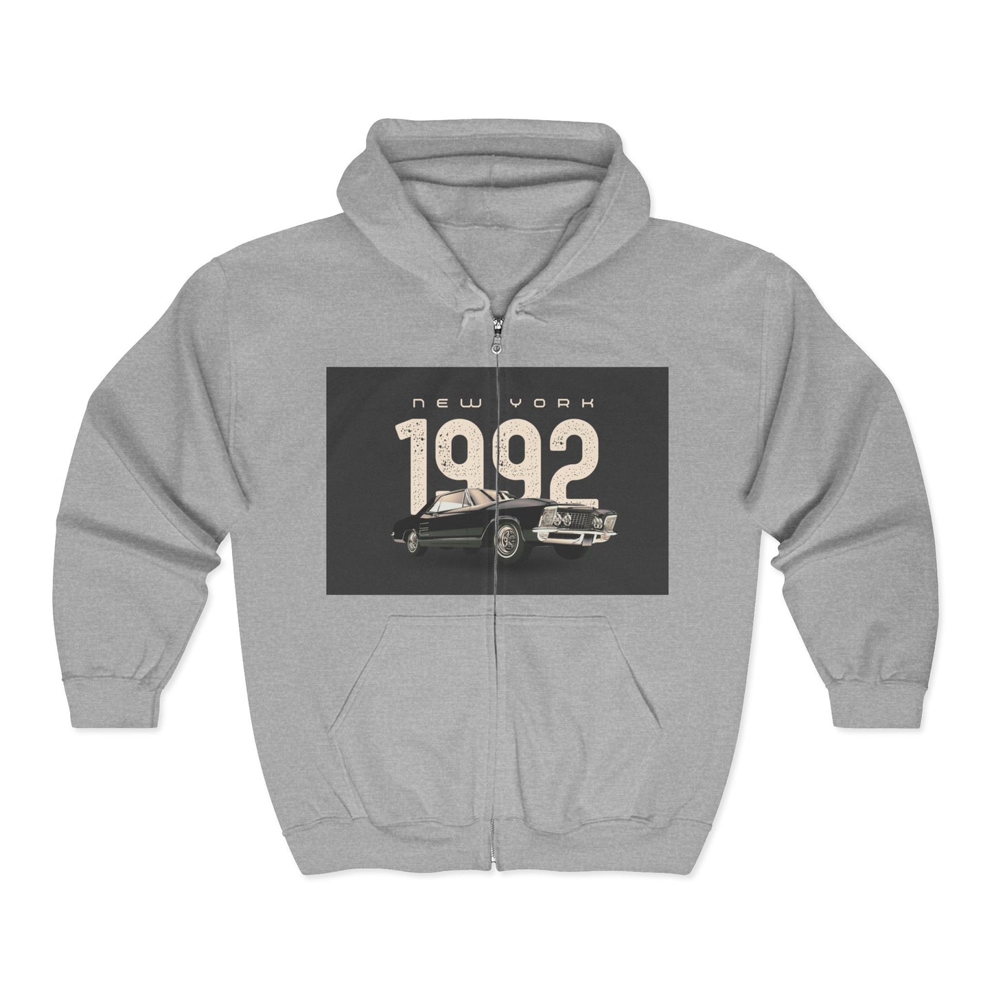 Sweat à Capuche Vintage 1992 New York Unisexe avec Zip, Hoodie Rétro, Cadeau pour Passionnés d'Auto, Vêtement Nostalgie Années 90