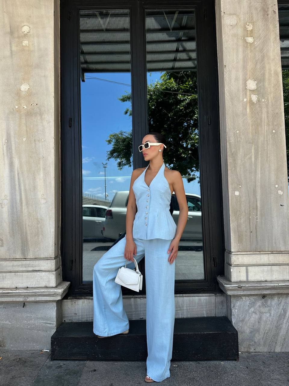 Ensemble Lin Femme - Top Bustier et Pantalon Palazzo | Gasyam&Glamour