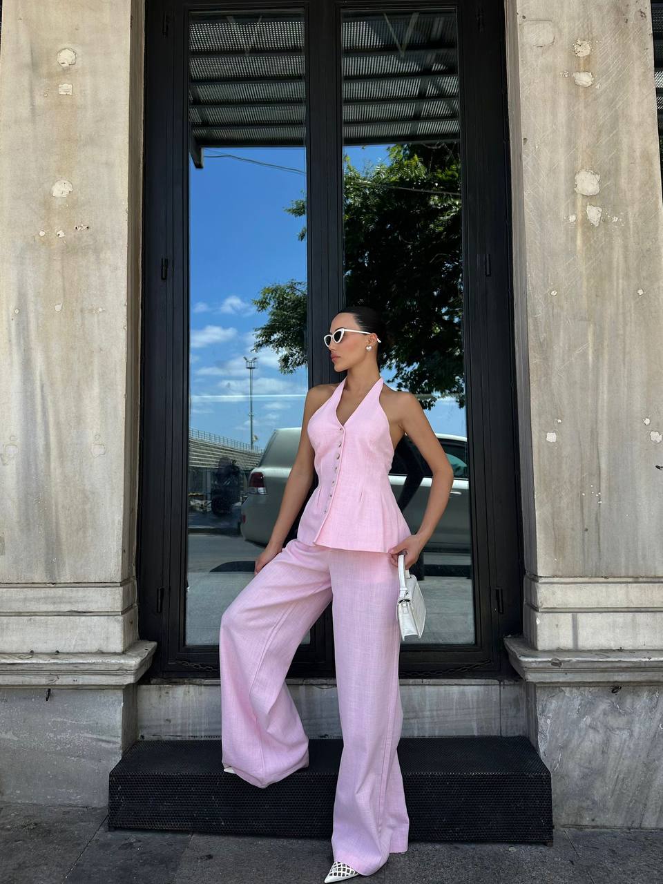 Ensemble Lin Femme - Top Bustier et Pantalon Palazzo | Gasyam&Glamour