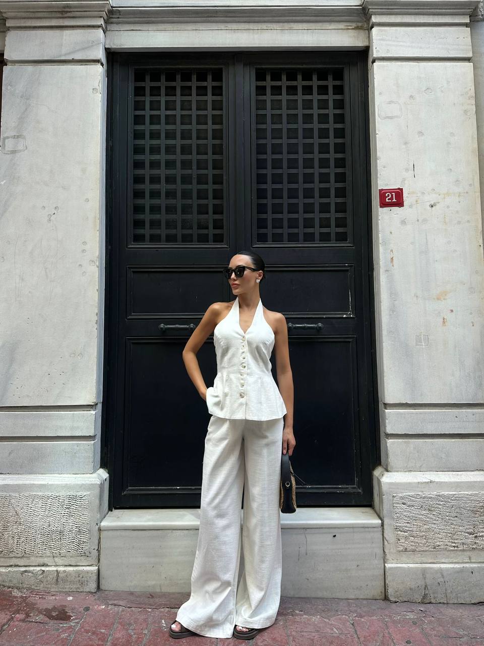 Ensemble Lin Femme - Top Bustier et Pantalon Palazzo | Gasyam&Glamour