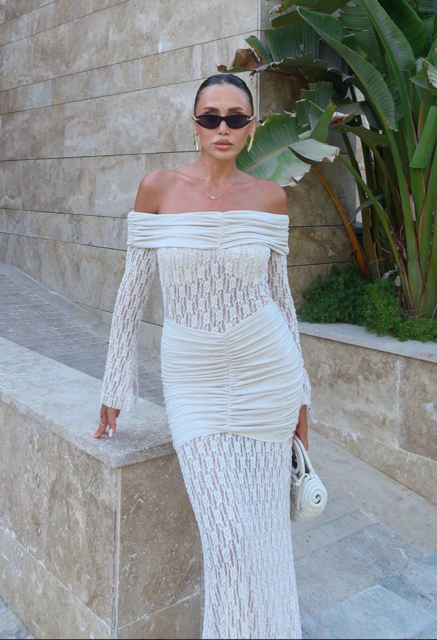 Robe Blanche Longue Épaules Nues - Robe Élégante Soirée Femme