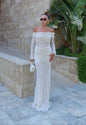 Robe Blanche Longue Épaules Nues - Robe Élégante Soirée Femme