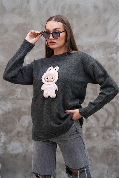 Pull Labubu Rose Kawaii - Sweat Femme Mignon Peluche Japonais
