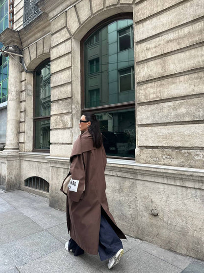 Trench-Coat Marron Oversize Femme - Manteau Long Élégant