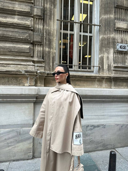 Trench-Coat Marron Oversize Femme - Manteau Long Élégant