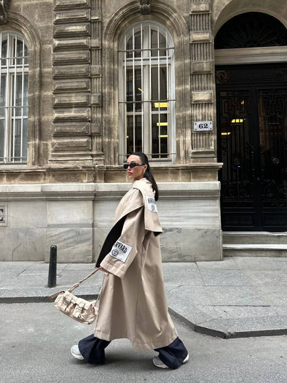 Trench-Coat Marron Oversize Femme - Manteau Long Élégant