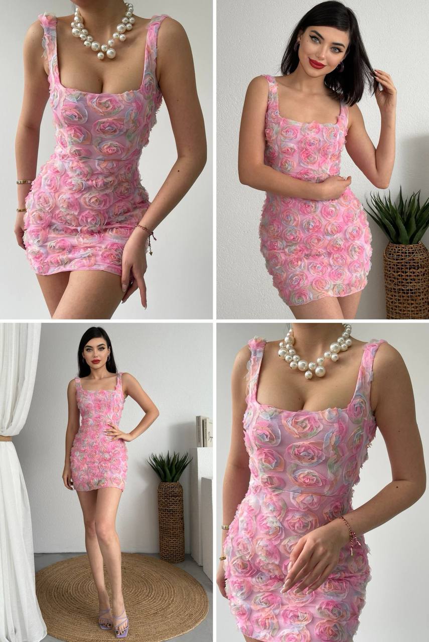 Robe Courte Rose à Motifs - Élégante & Féminine