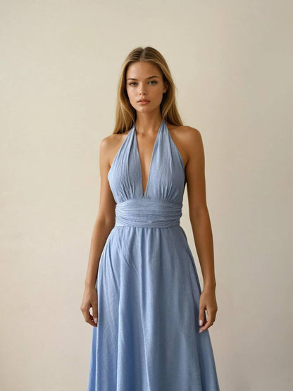🌿 Robe longue dos nu en soie de coton – Sensualité & légèreté d’été