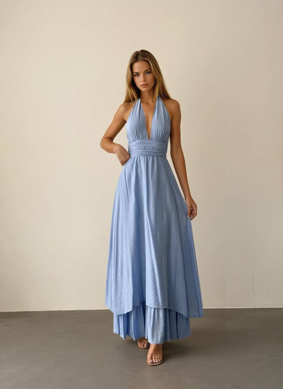 🌿 Robe longue dos nu en soie de coton – Sensualité & légèreté d’été
