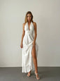 🌿 Robe longue dos nu en soie de coton – Sensualité & légèreté d’été