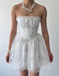 Robe Corset Bustier Blanche à Dentelle et Imprimé Fleuri | Robe de Soirée Tutu Tulle