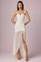 Robe Longue Bustier Crème Drapée avec Fente | Robe de Soirée Élégante Corset