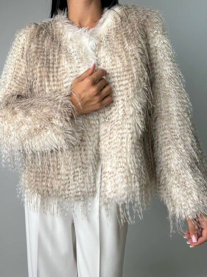 Manteau en Fausse Fourrure Blanche Luxueuse
