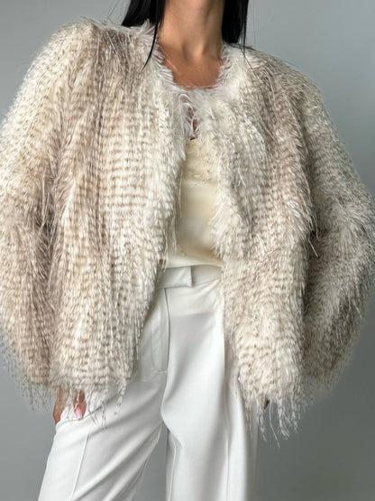 Manteau en Fausse Fourrure Blanche Luxueuse
