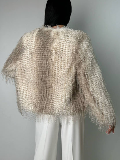 Manteau en Fausse Fourrure Blanche Luxueuse