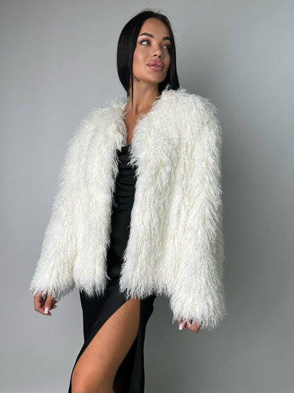 Manteau en Fausse Fourrure Blanche Luxueuse