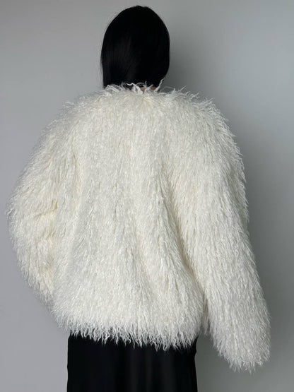 Manteau en Fausse Fourrure Blanche Luxueuse