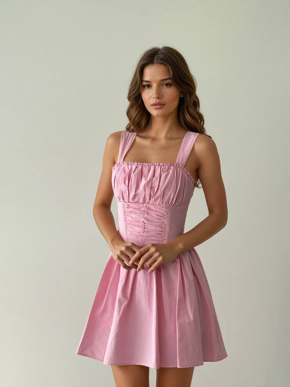 💖 Robe Courte Rose "Princesse Moderne" – Bustier Froncé & Jupe Évasée 💖