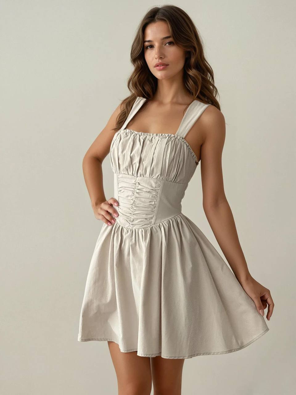 💖 Robe Courte Rose "Princesse Moderne" – Bustier Froncé & Jupe Évasée 💖