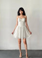 Robe bustier à fines bretelles en dentelle texturée - Blanc
