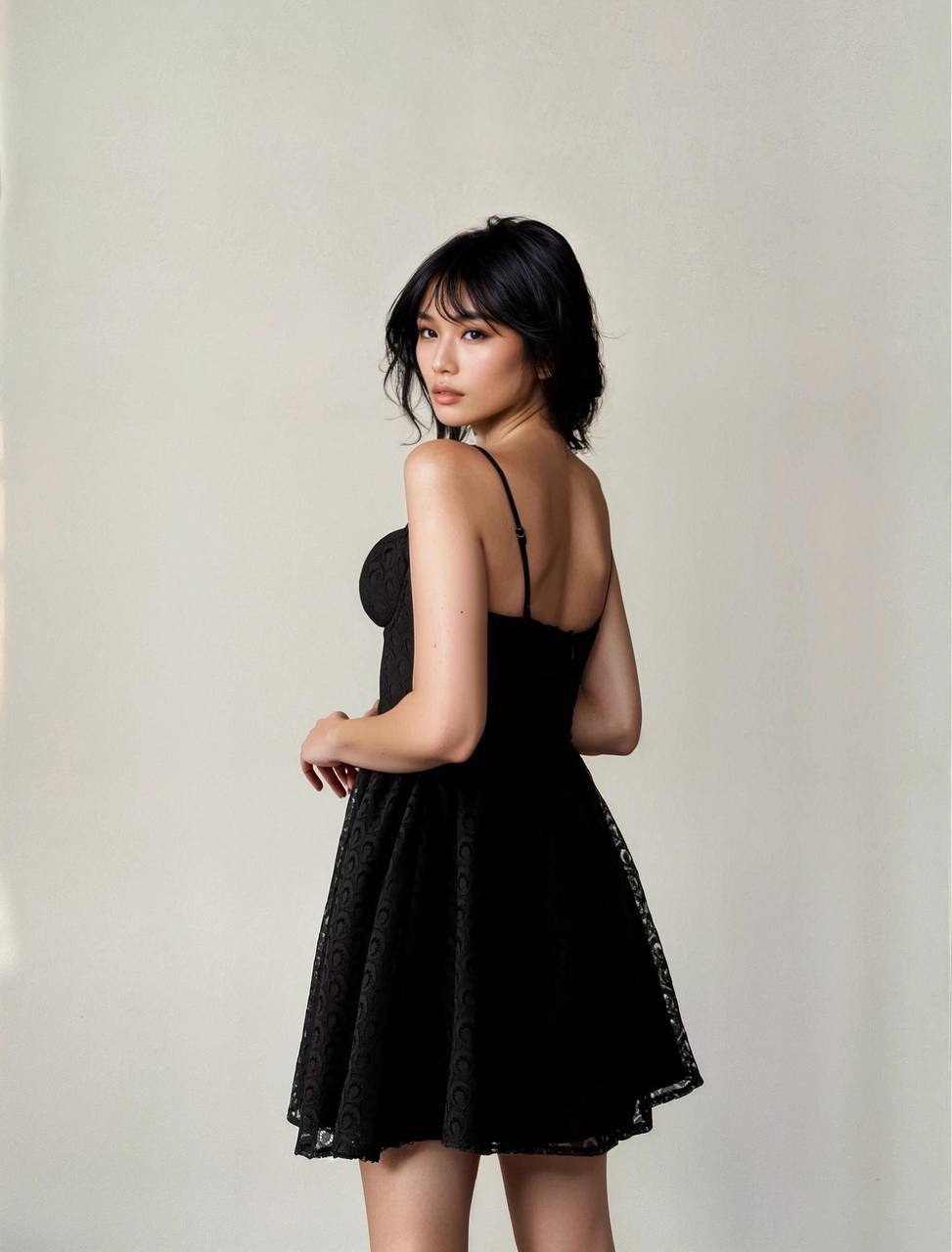 Robe bustier à fines bretelles en dentelle texturée - Blanc
