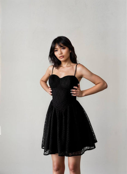 Robe bustier à fines bretelles en dentelle texturée - Blanc