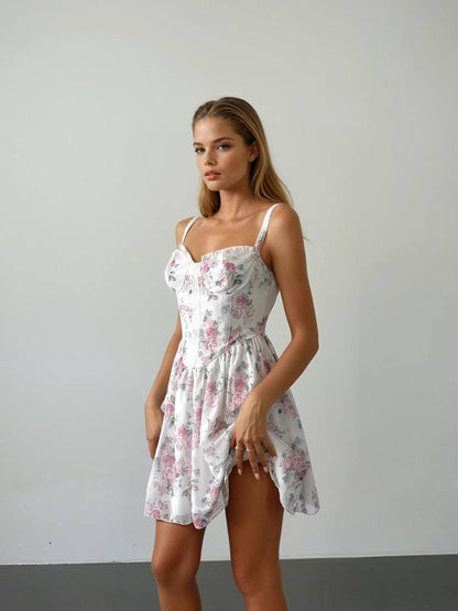 Robe Bustier Romantique à Motifs Floraux - Élégance Printanière