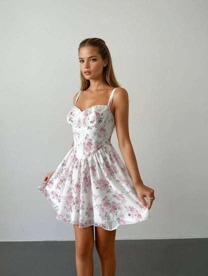 Robe Bustier Romantique à Motifs Floraux - Élégance Printanière